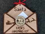 Personalised Wood Envelope, Santa Letter Holder, Father Christmas Wish List, Gif