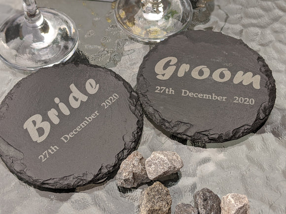 Bride & Groom Slate Table Coasters