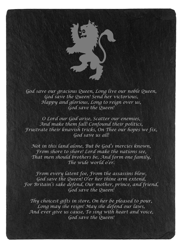 England Slate Plaque with English National Anthem Lion Detail