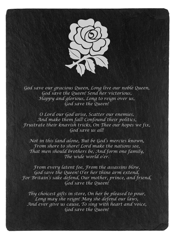 England Slate Plaque with English National Anthem Rose Detail