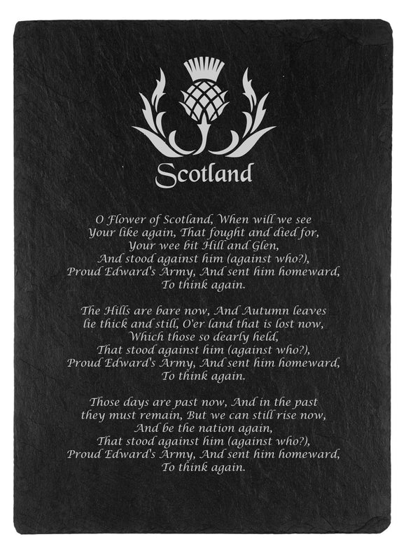 Scotland Slate Plaque with Scottish National Anthem Thistle Detail