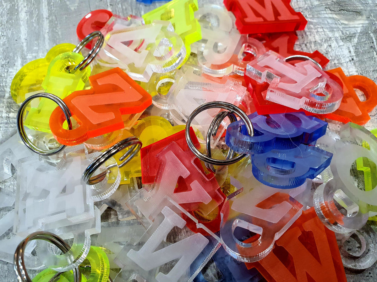 Alphabet Letter Initial Keyring Laser Cut 6mm Fluorescent Gift Multipl ...