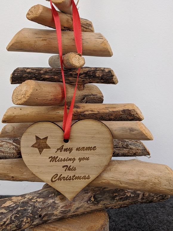 Personalised Missing You Christmas Bauble Heart