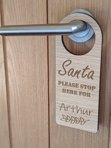 Personalised Santa Stop Here Door Hanger - Christmas Santa Sign