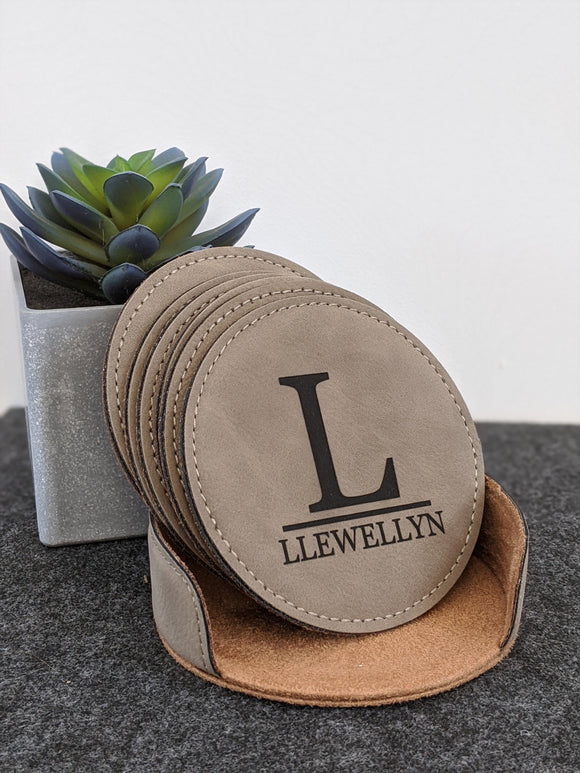 Personalised Table Coaster - Faux Leather 4 Colors