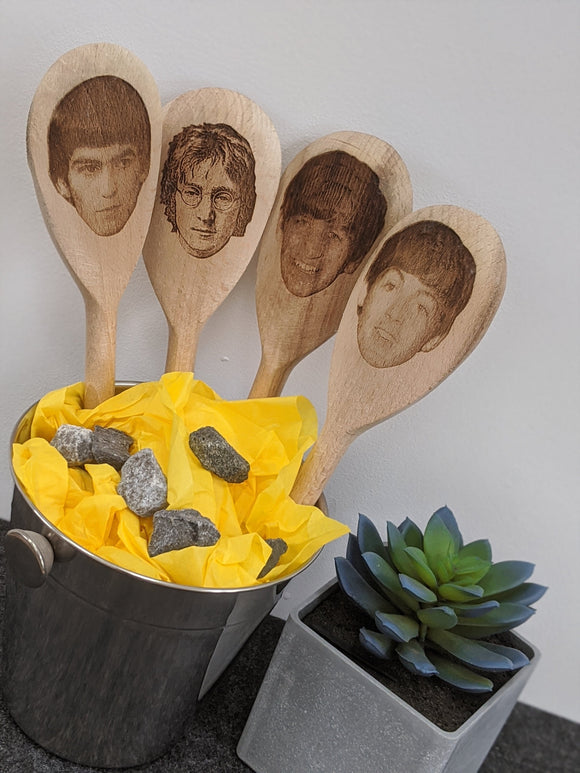 The Beatles Gift Wooden Spoons Engraved John Lennon, Paul McCartney, Ringo Starr, George Harrison