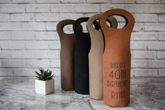 Personalised Wine Tote - Faux Leather 4 Colors