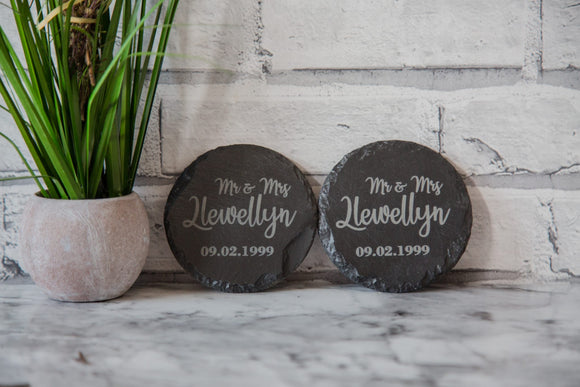 Mr & Mrs Slate Table Coasters - Wedding Anniversary Gift