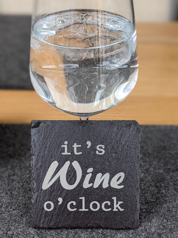 Wine o'clock Design Slate Table Coaster - Gift Birthday Anniversary Christmas