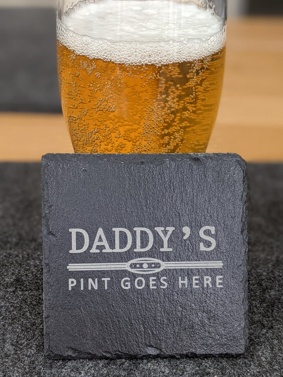 Daddys Pint Design Slate Table Coaster - Gift Birthday Christmas Fathers Gift