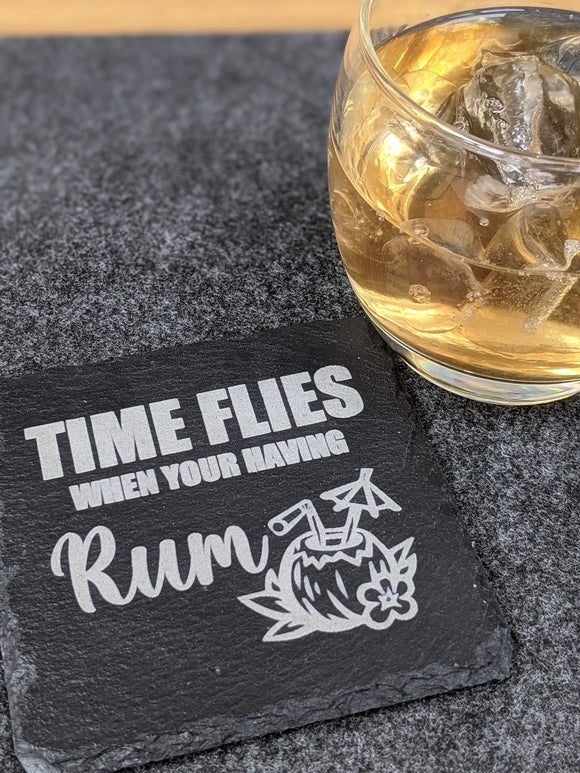 Time Flys Rum Design Slate Table Coaster - Gift Birthday Christmas Fathers Gift