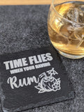 Time Flys Rum Design Slate Table Coaster - Gift Birthday Christmas Fathers Gift