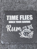 Time Flys Rum Design Slate Table Coaster - Gift Birthday Christmas Fathers Gift