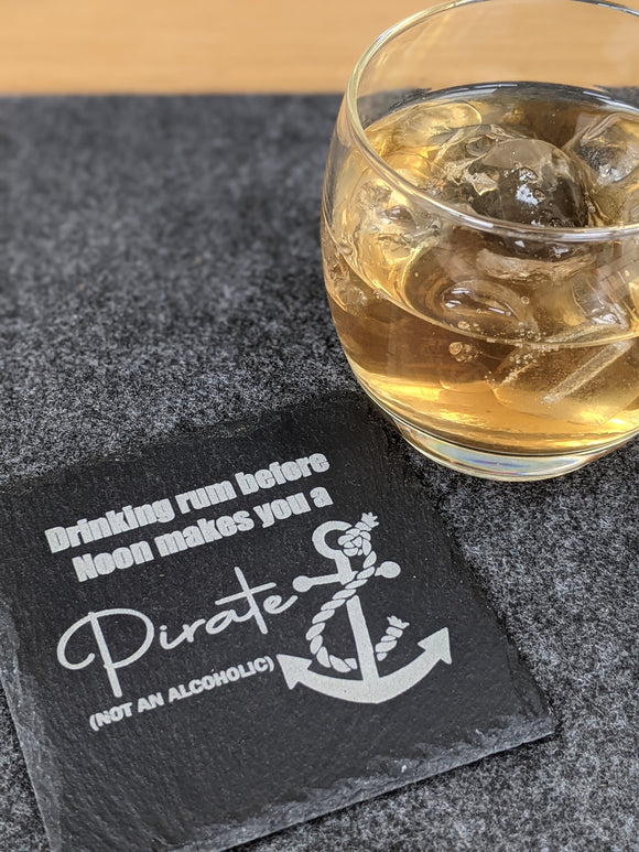 Pirate Rum Design Slate Table Coaster - Gift Birthday Christmas Fathers Gift